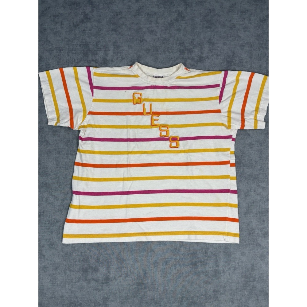 Vintage 90s GUESS USA T Shirt Teens Large Embroidered Spellout Made USA Cotton
